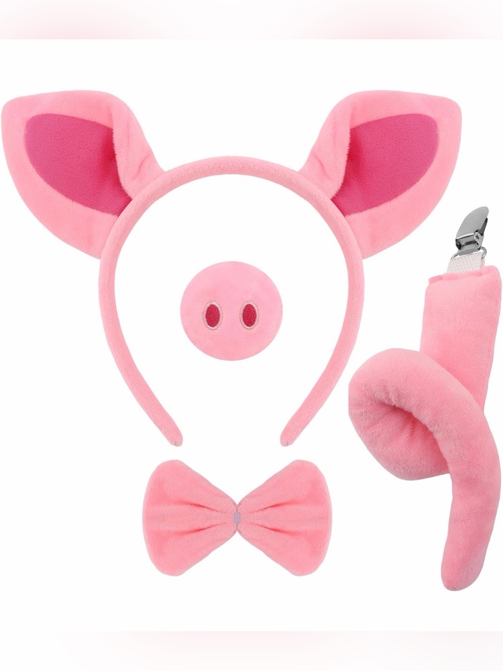 4 Pcs Pink pig Costume Set Ears Headband and Tail Set Nose Bowtie; All Occasions